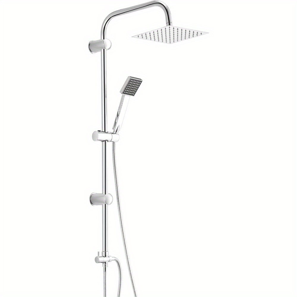 TEMU Moyeu de douche chromé avec pommeau de douche à effet pluie de 8 pouces, structure en laiton, thermostatique, mesurant 93,5 cm, réglable et