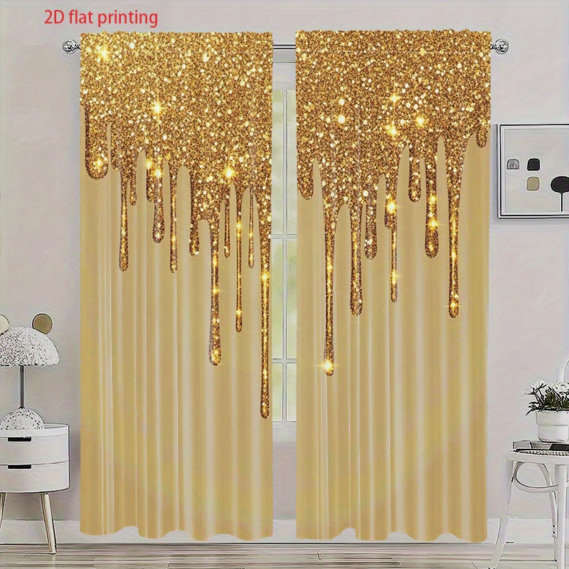 TEMU Golden Glitter Double-sided Printed Curtains, Elegantly Draping Down, Are Enhancing Of Bedrooms, Offices, And Living Rooms