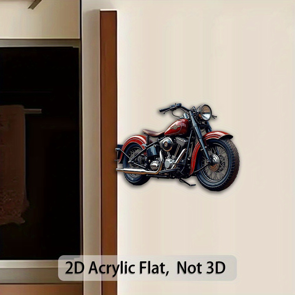 TEMU Een 2D platte acryl koelkastmagneet met een motorfietsontwerp, fijn uitgevoerd, in een klassiek zwart-rood kleurenschema, motor