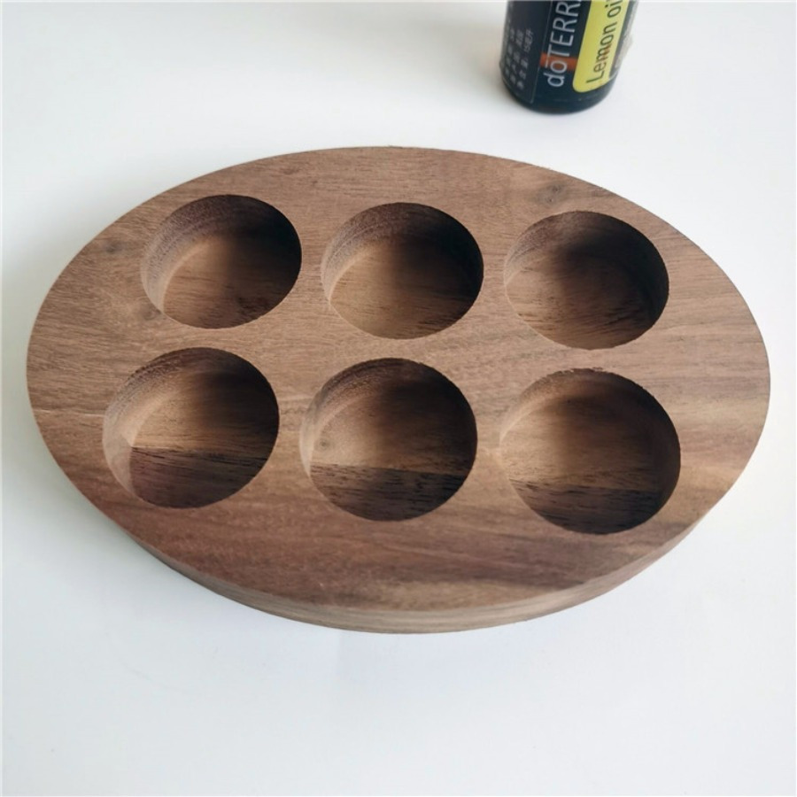 Single Piece Wooden Organizer For Essential Oils, Featuring A Practical Display Stand With 6 Slots Suitable For Essential Oils And Nail Polishes.