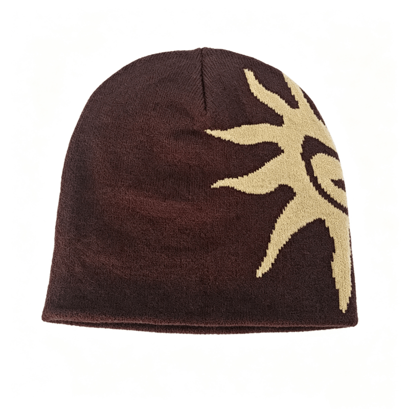 TEMU 1pc Y2k Sun Totem Jacquard Women's Hat, Retro Street Style Fitted Small Hat, Soft And Stretchy Warm Winter Hat, Casual For Outdoor And Everyday