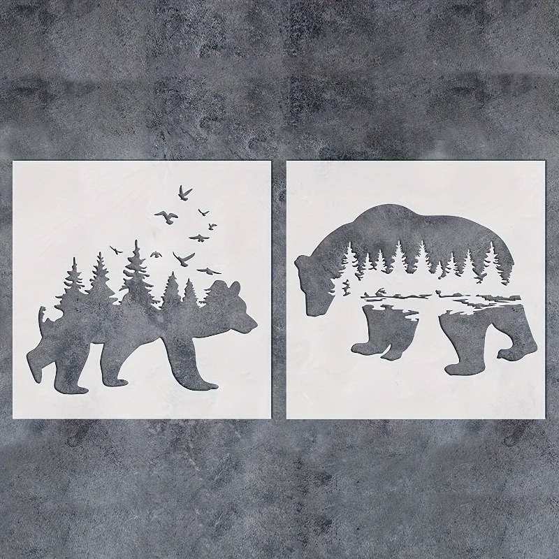 TEMU Set Of 2 Stencils Featuring A Bear In A , Each Measuring 6 Inches. Washable And Reusable Templates Are Perfect For Projects Like Scrapbooking,