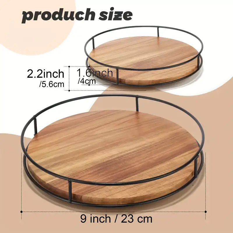 TEMU Organisateur de rangement rotatif 1 pièce en bois de noisetier et fer - Plateau tournant à 360° pour plan de travail, convient pour cuisine,