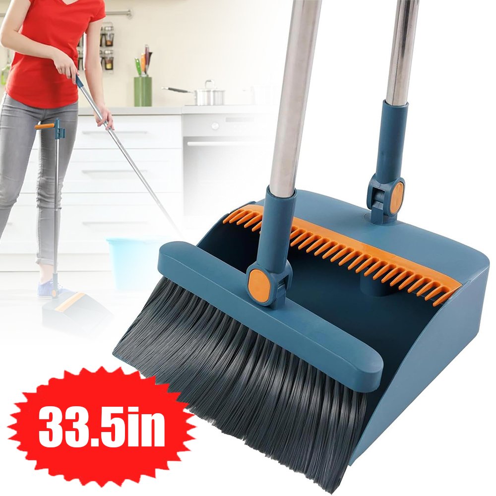 Image of 2pcs Heavy-duty Broom And Dustpan Set With 180 Degree Rotatable Joint And Adjustable Handle, Thickened Durable Indoor Cleaning Room, Bedroom And Kitchen Floors