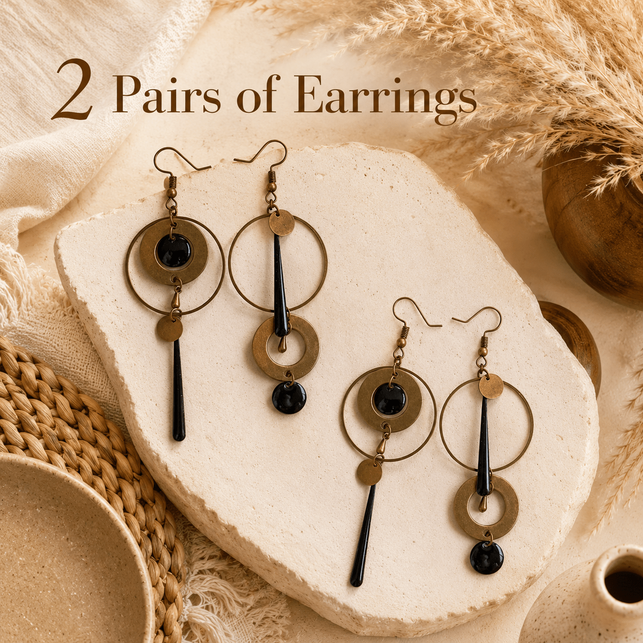 TEMU 2 Paires de Boucles d'Oreilles Bohèmes Géométriques Rondes pour Femmes, Style Drapé pour Fêtes Quotidiennes, Cadeau de Saint-Valentin Cadeau