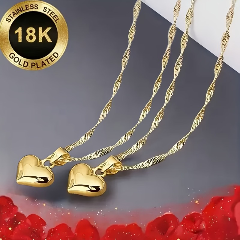 TEMU Ensemble de collier cœur pour les lèvres, 2 pièces, élégant, hypoallergénique, de haute qualité, en acier inoxydable plaqué or , accessoire de