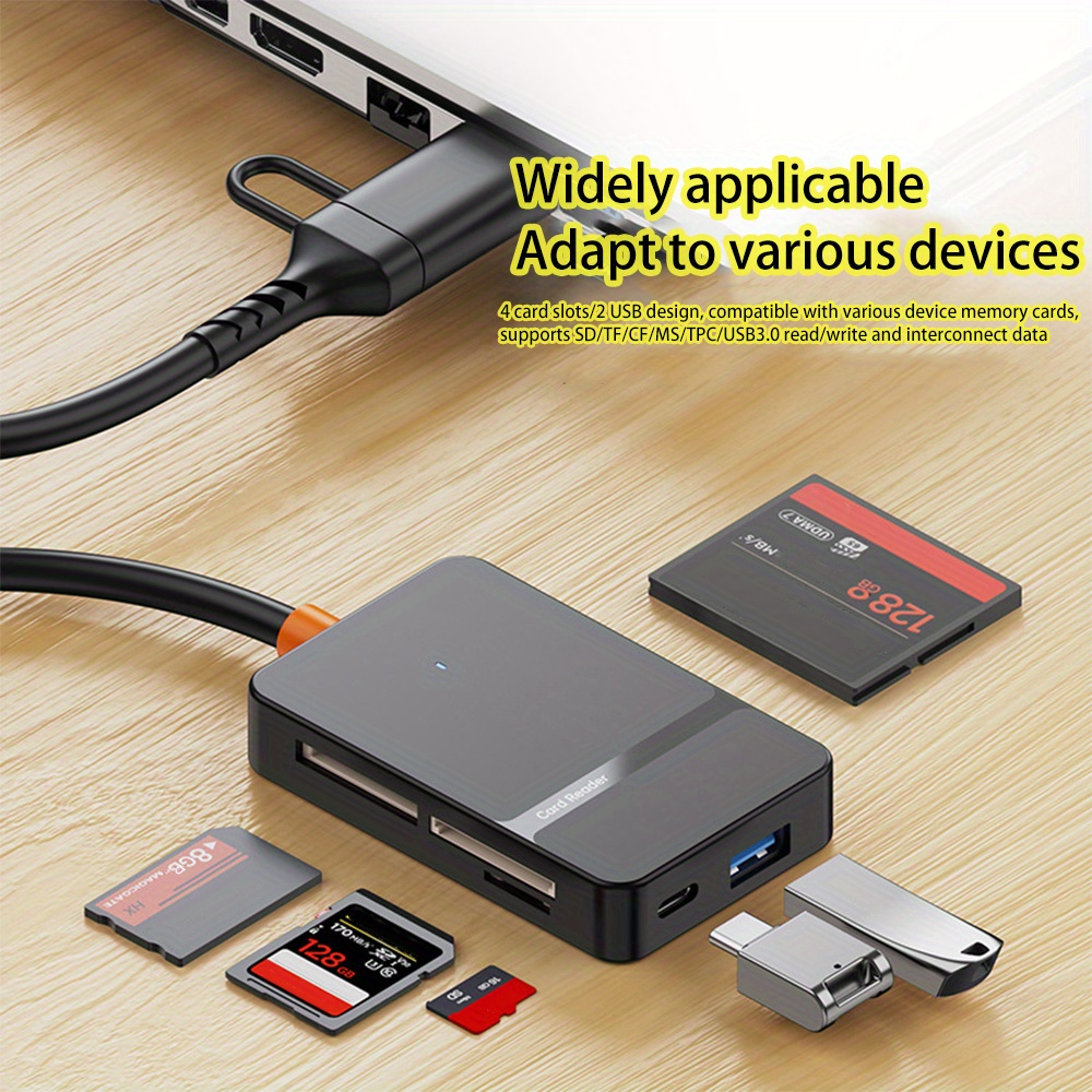 

1pc Multi-functional Usb-c & Usb-a Card Reader, Supports Sd/tf/cf/ms Cards And Usb Flash Drives, Portable Adapter, No Battery Required