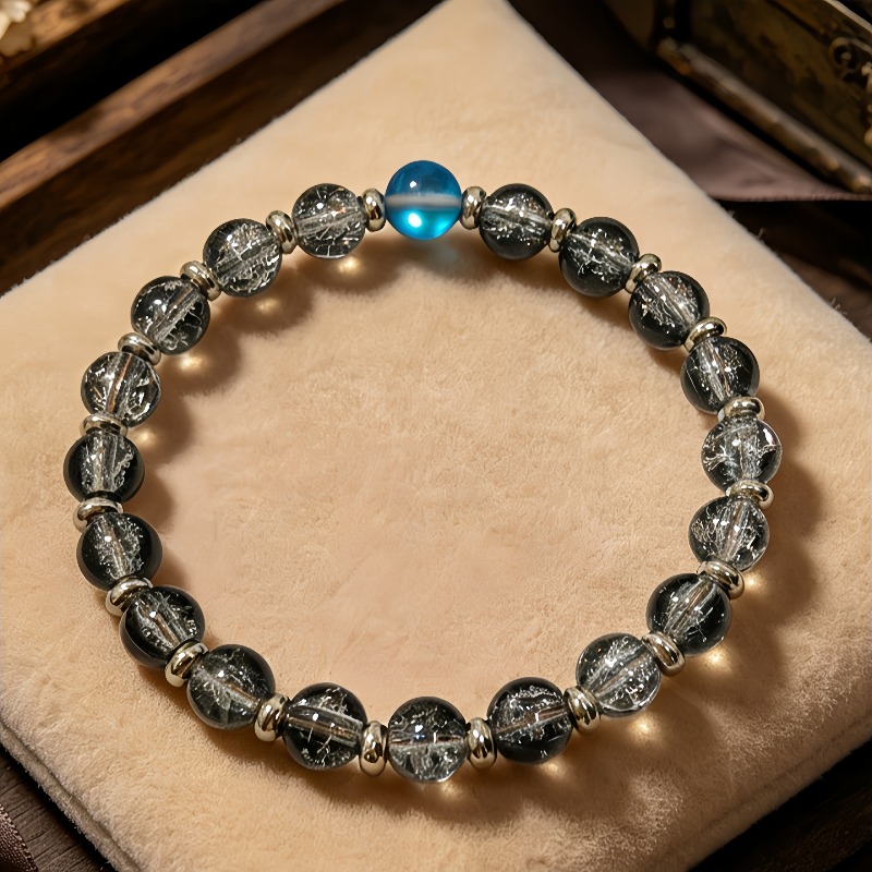 Gray-toned Crackle Bead Bracelet with Moonlight Blue Beads