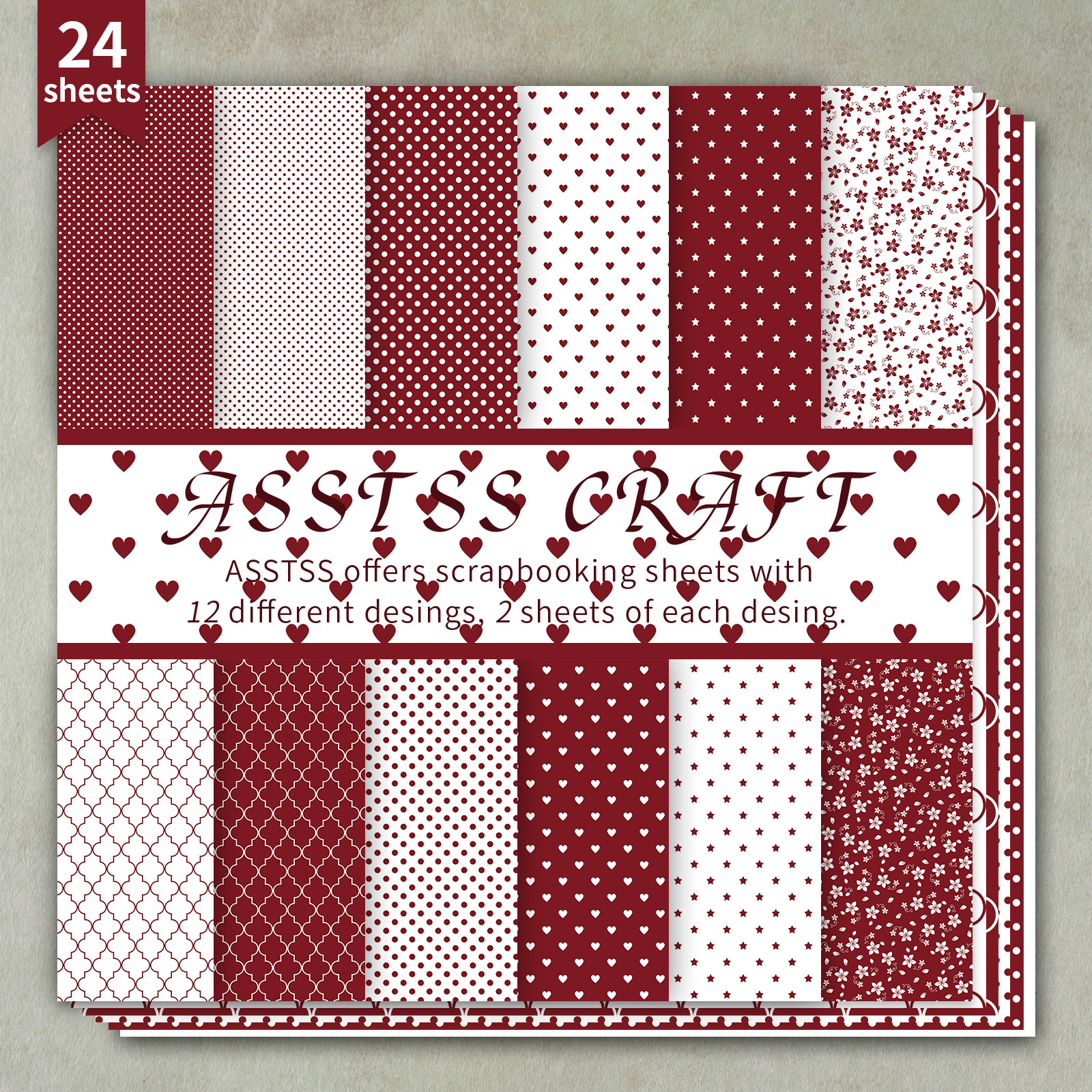 TEMU 24-sheet Asstss Scrapbooking Paper Pad, Minimalist Valentine's Day Pattern Backing Paper Supplies, Heavyweight Cardstock For Journaling, Collage