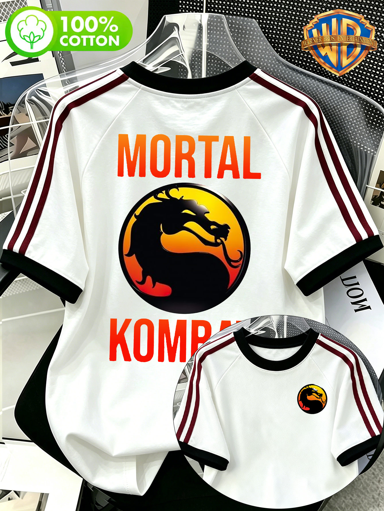 mortal kombat klassisches drachen-logo farbverlauf buchstaben-print