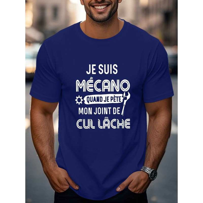 

T-Shirt Homme avec Française Amusante - Motif Géométrique, Foncé, Décontracté pour l'Été à Manches Courtes et Col Rond, 100% Polyester, Lavable en Machine