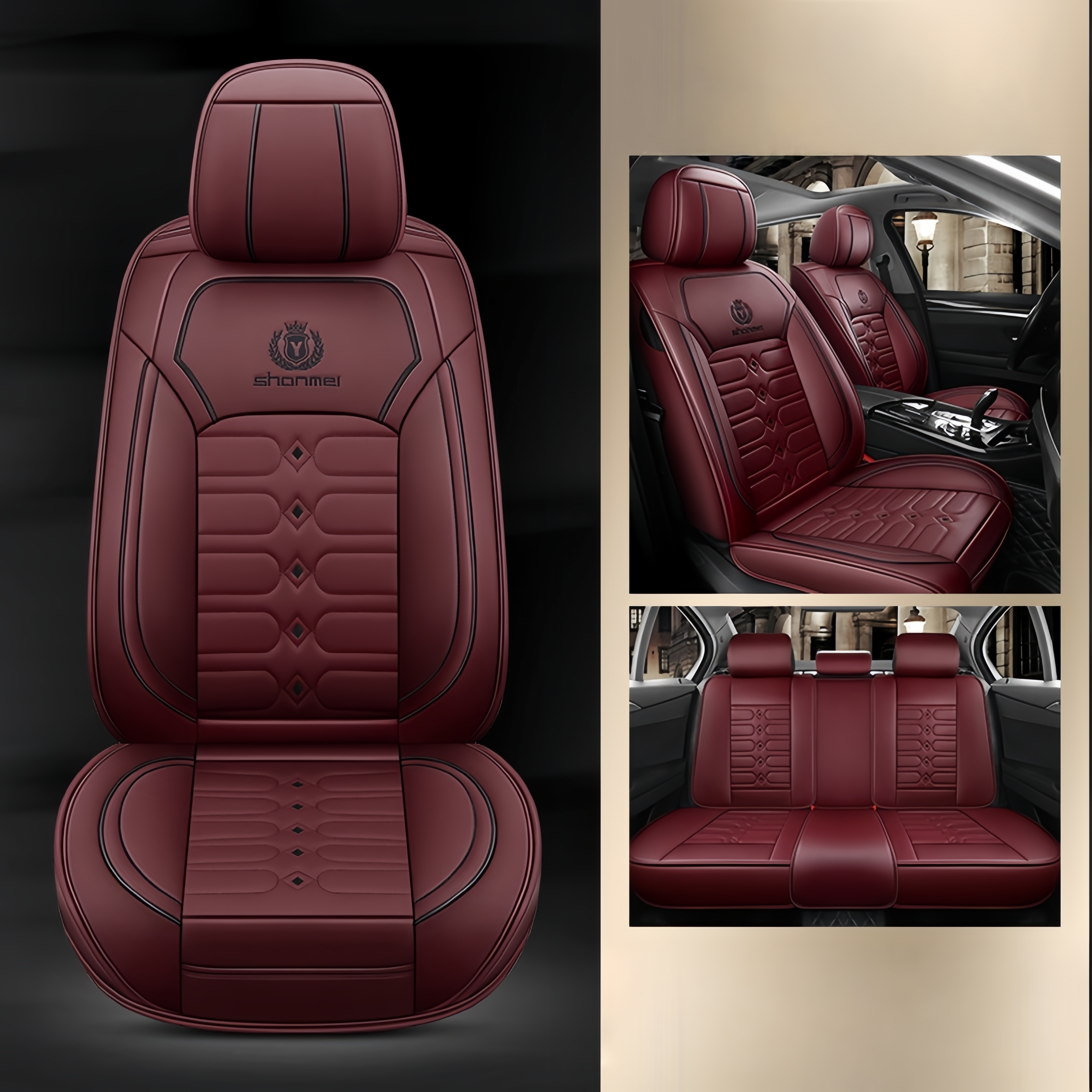 TEMU 5-seat Pu Leather Seat Covers, Breathable Full Coverage Front And Rear Seat Cushions, Seat Protectors