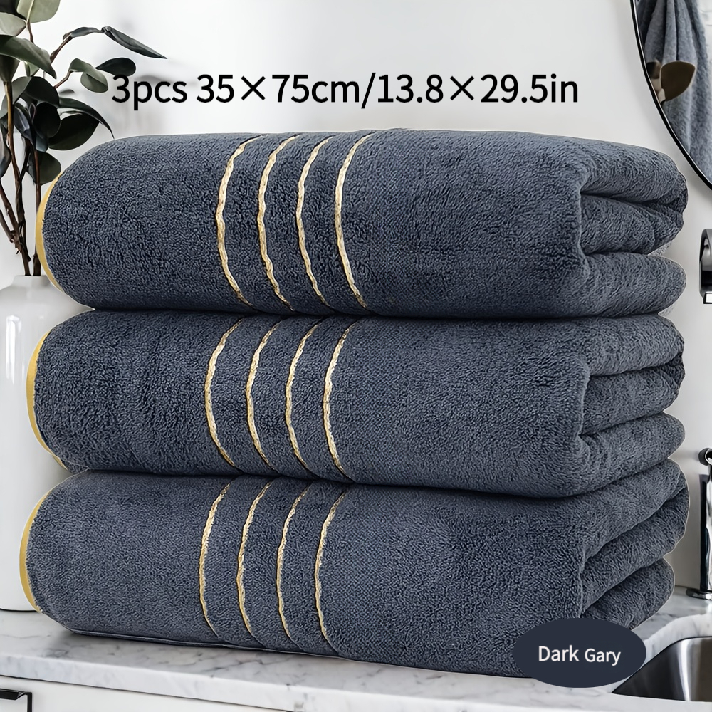 TEMU 3pcs Golden Embroidered Towel Set, Quick-drying, Water-absorbent And Lightweight(35 X 75cm). Suitable For Home, Hotel And Spa Use, And Camping-
