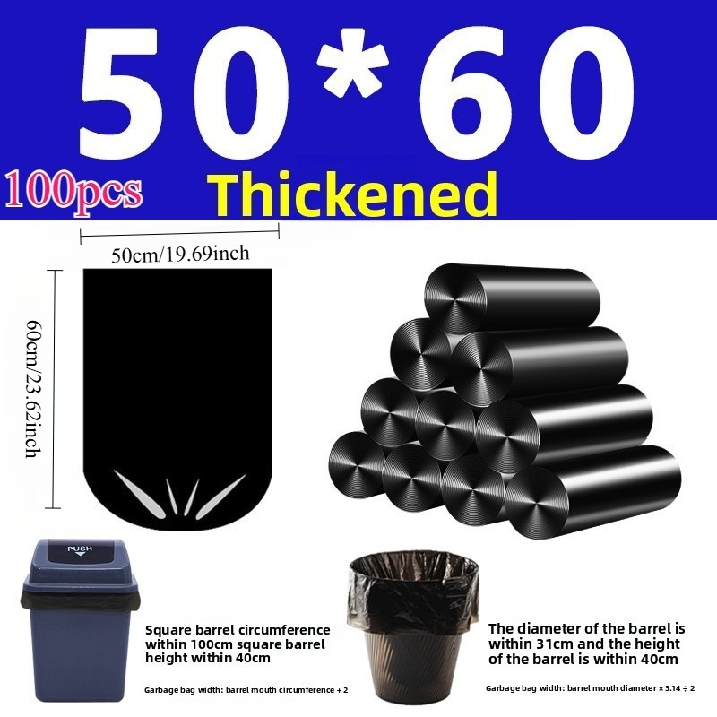 TEMU 100pcs Large Roll Of Trash Bags, 30l Capacity, For Kitchen, Home, Outdoor, Bathroom And Commercial Use, V Pack Of Thick Black Flat-bottom Large