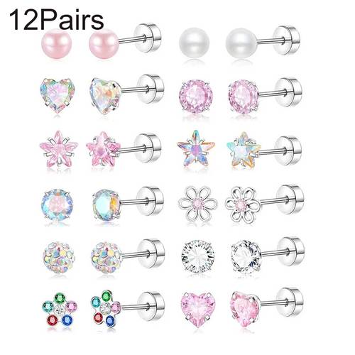 12 pairs surgical earrings set womens 316 steel stud earrings fashion y2k star heart flower drip halloween christmas anniversary gifts without battery