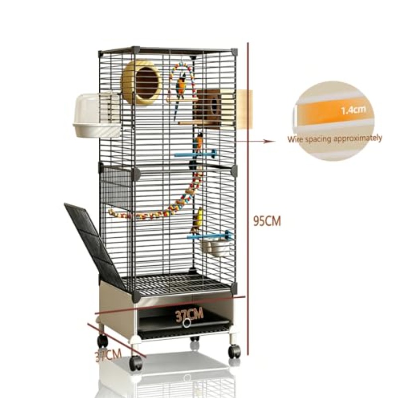 95Cm Large Bird Cage with Perches Parakeet Cage with Slide-Out Tray Water Bottle And Feeder Birdcages for Parrot Parakeets Cockatiel Lovebird Pigeon Small Mid-Sized Bird Black
