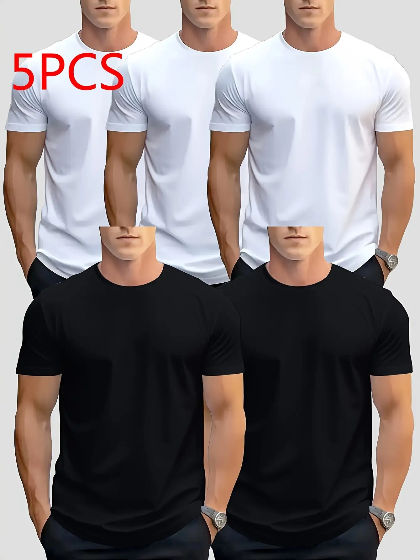 mens summer short sleeve 5 pc casual sports cycling outdoor t shirt quick dry solid color clothing