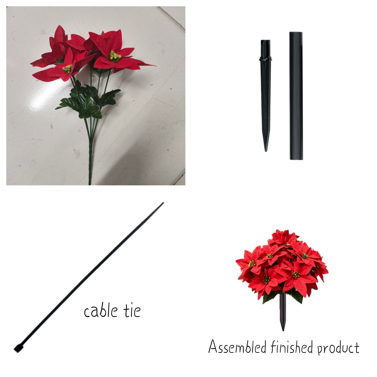 TEMU 1 Set Of Poinsettia Set, Multi-headed Poinsettia Bouquet, Flower Decoration, Plastic Green Plant, For Holiday Decoration—plastic Christmas
