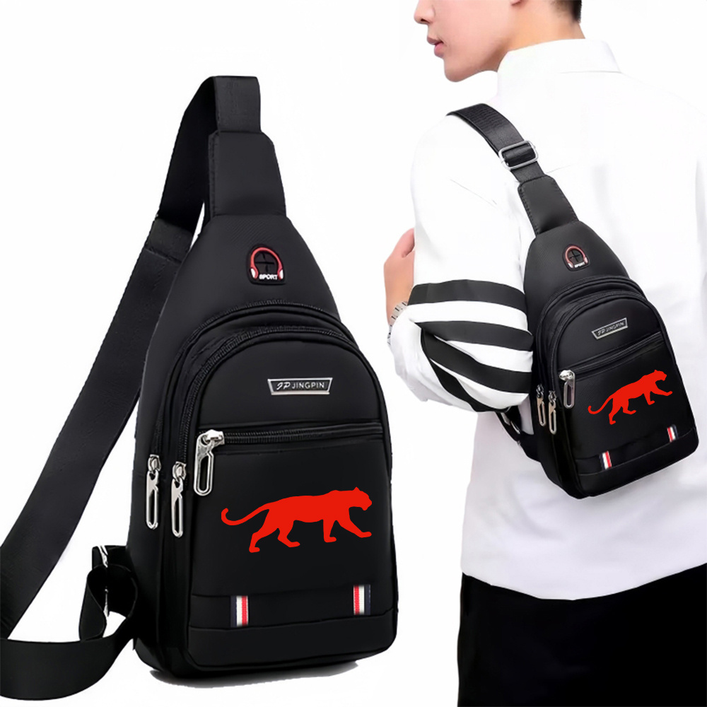 TEMU 1 sac de poitrine pour homme avec silhouette Panthère Rouge - Sangle réglable, sac bandoulière grande avec fermeture éclair, sac de sport et de