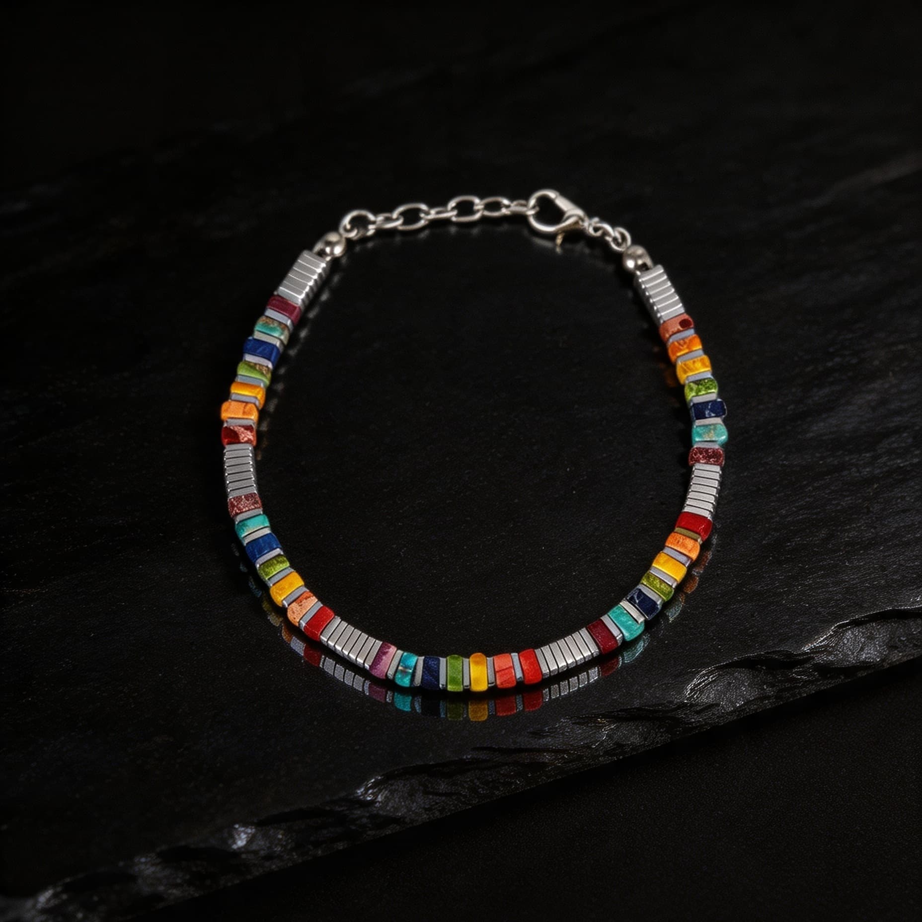 TEMU 1pc Bohemian Natural Stone Bead Bracelet For - Handmade Multicolor Square Beads, Suitable For Daily Wear, Jewelry Gift, -friendly Style For And