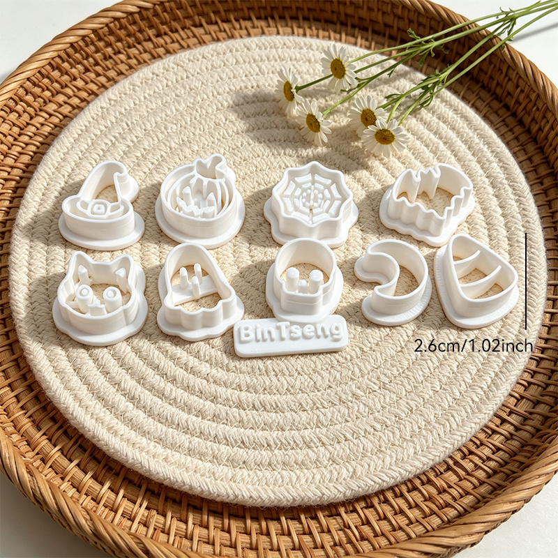TEMU 10pcs Plastic Clay Molds Compatible For Polymer Clay Cutting & Embossing - Reusable Diy Stamping Tools With Pumpkin,, Bat Shapes For Jewelry