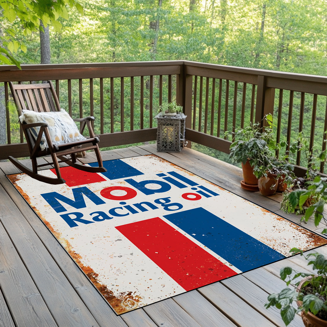 Image of 1pc Retro Text Patterned Area Mat, Non-slip Washable Floor Mat, Large Size Mat For Terrace/ Rv/ Living Room/ Bedroom/ Camping Mat, Outdoor Decorative Mat