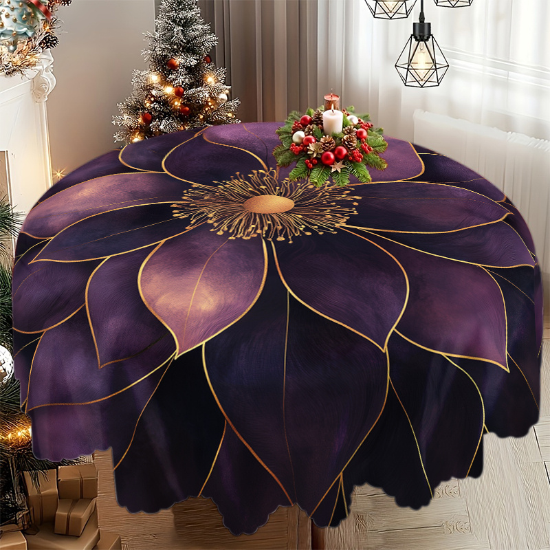 TEMU Halloween,artistic Purple Floral Print Tablecloth, Made From, Suitable For Picnics, Camping, Weddings, Birthday Parties, Christmas, Restaurants,