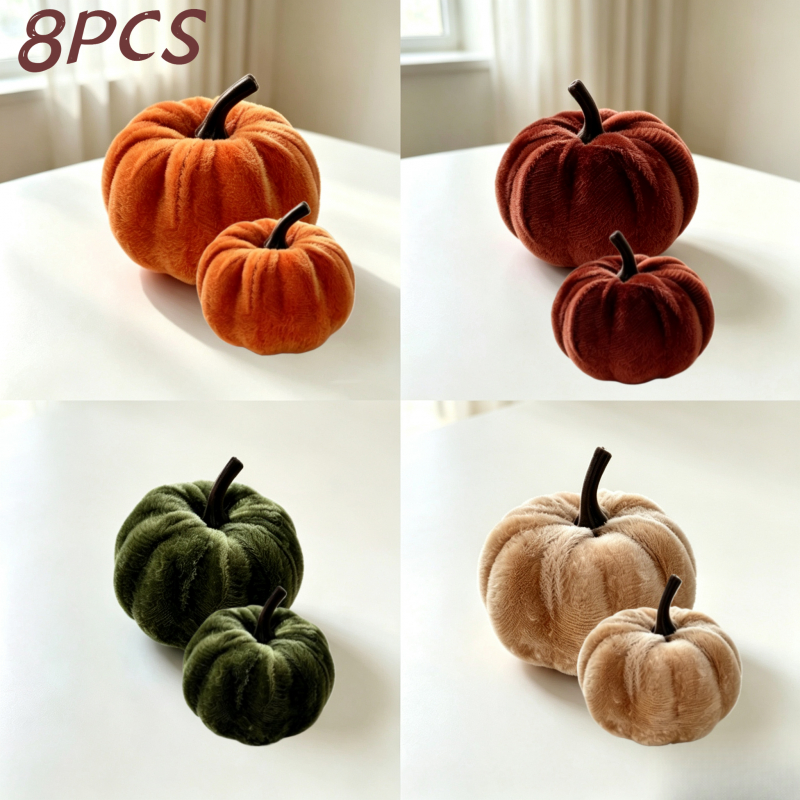 TEMU 8pcs Thanksgiving Artificial Pumpkin Set, 3.27-inch And 2.05-inch Size Combination, Decorated With Artificial Pumpkins In Orange, Brown, Green
