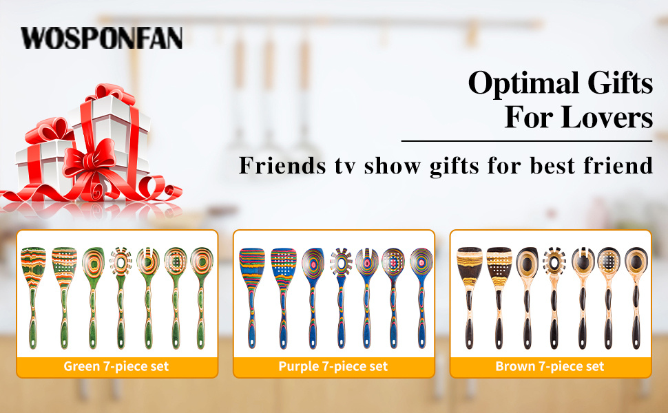 7pcs Pakkawood Blue Wooden Cooking Utensil & Spoon Set - Non-Stick Wood Kitchen Tools with Spatula, Slotted & Solid Spoons Suitable for /Outdoor Use, Holiday Gift (Christmas, Mother' Day)