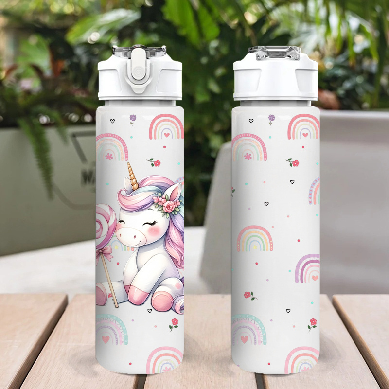 Image of 1pc Unicorn With Candy & Rainbow Water Bottle - 750ml/26oz Leakproof Plastic Bottle Suitable For Outdoor, Gym,, Travel - Ideal Gift For (, Christmas, Easter)