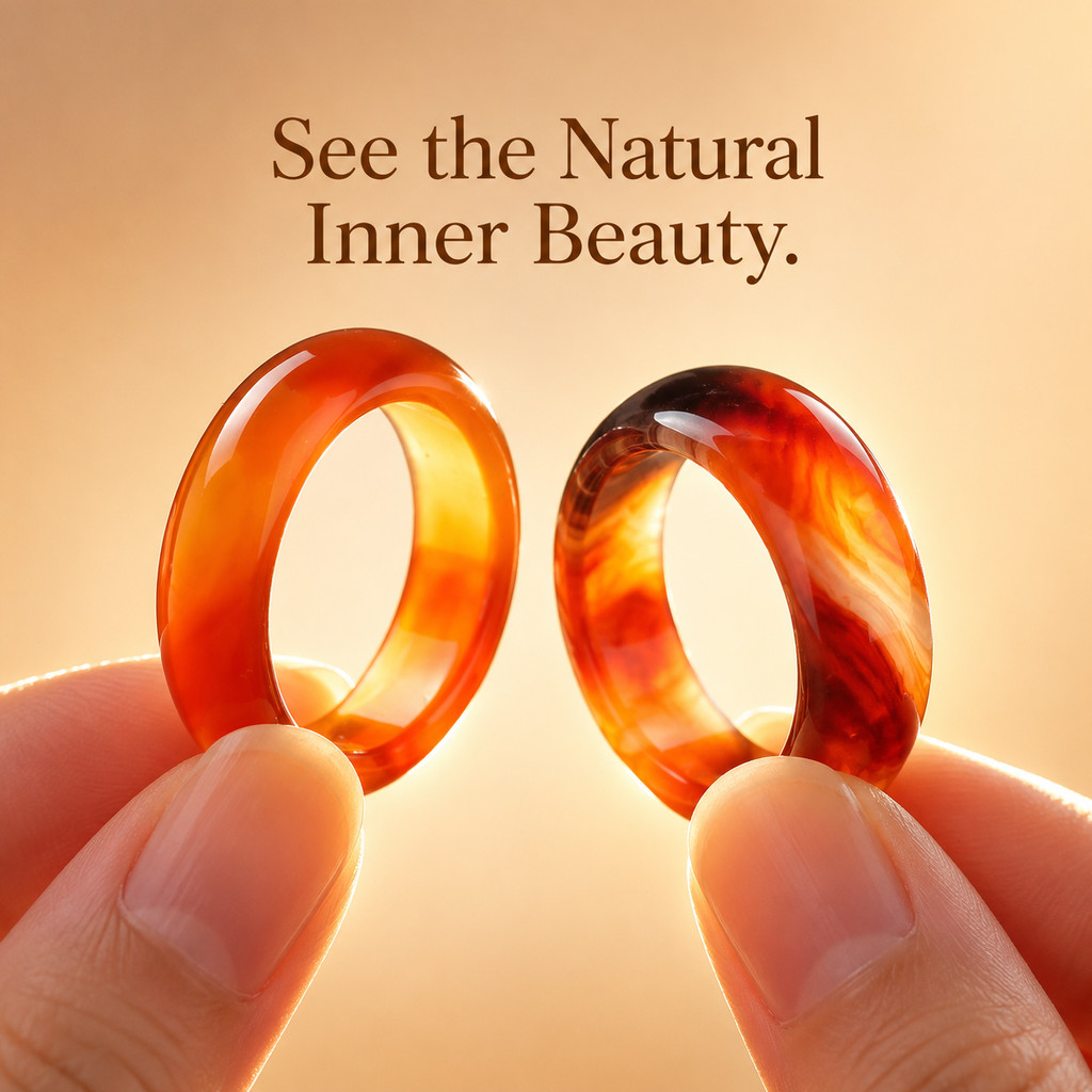 2pc Red Agate Natural Stone Band Ring Set, Stackable Gift
