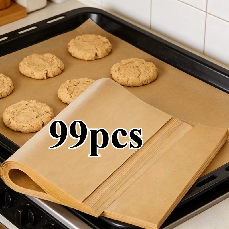 TEMU 99 Sheets Heavyweight High-quality Baking Paper, Heat-resistant For Oven/air Fryer Use, And Easy To Remove For, Cakes, Bread, Pizza, Kitchen Mat