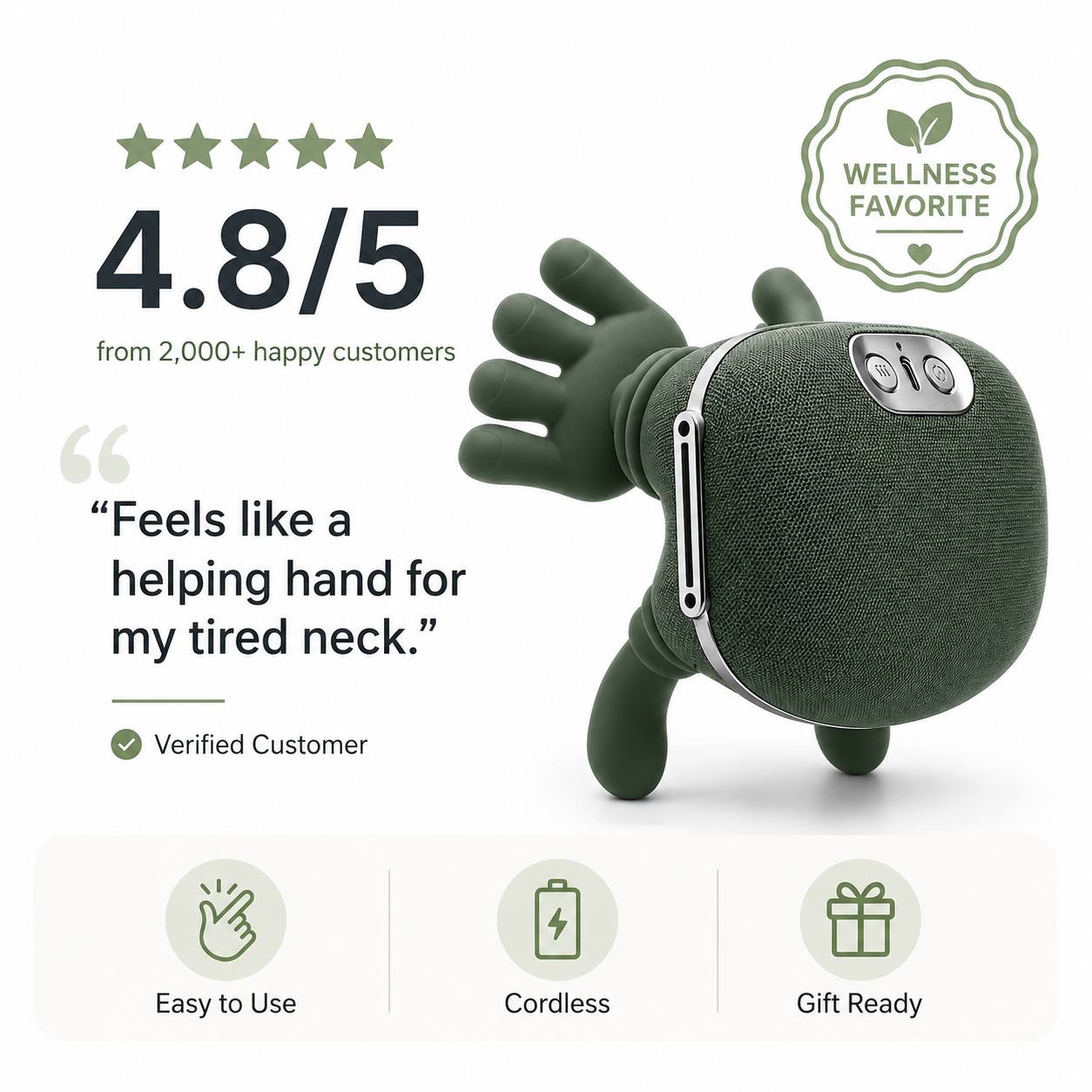 Masseur portable à 4 doigts pour muscle sternocléidomastoïdien - Version à batterie rechargeable par USB - Conception compacte