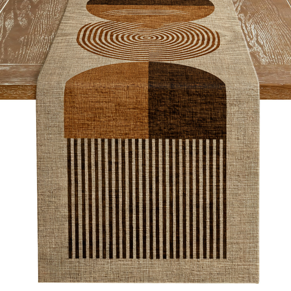 TEMU de mesa de 1 pieza, marrón, , vertical, con estampado de patchwork, de mesa de otoño, estilo geométrico moderno, de mesa de poliéster estampado,