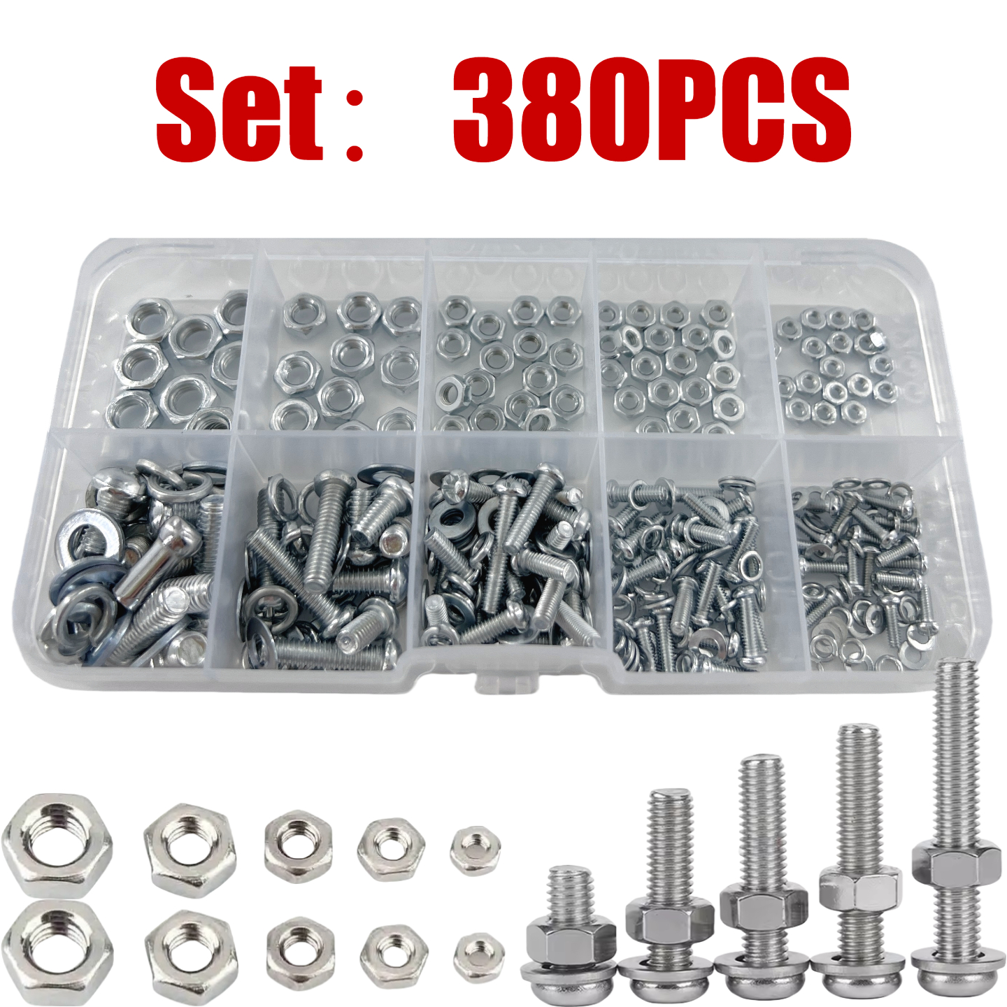 Image of Hex Nuts And Bolts Set - 380pcs, Durable M2 M2.5 M3 M4 M5 Metric Sizes, Universal Hardware Tool Set For Projects And Repairs