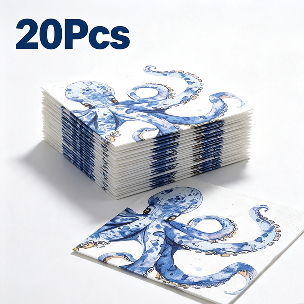 TEMU 20pcs Watercolor Disposable Paper Napkins, Nautical Ocean Theme Decorative Napkins, Table Decor For Under The Sea Birthday, Beach Summer Party