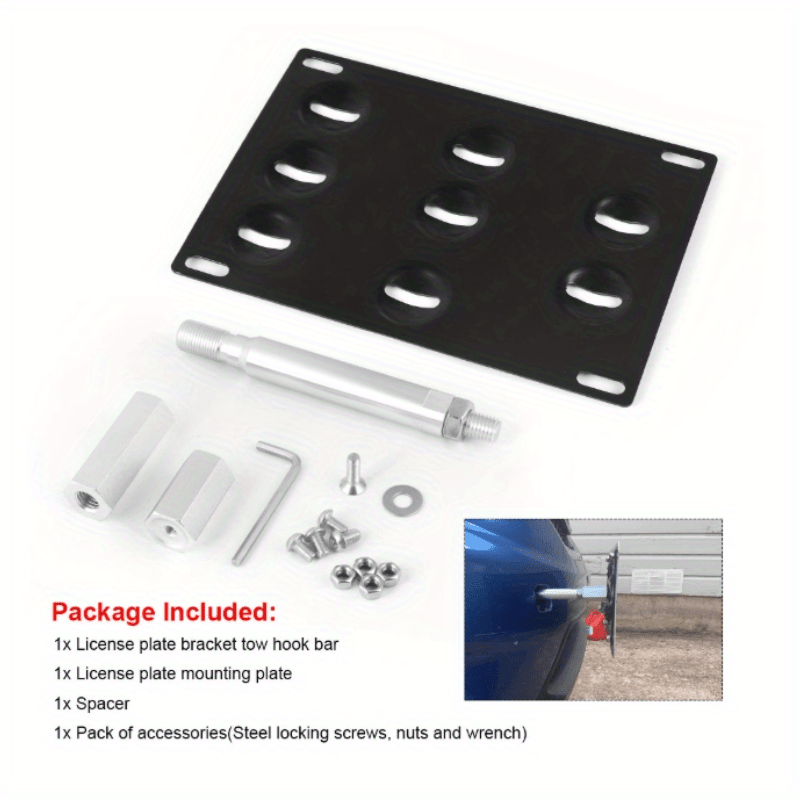 TEMU 1pc Car Modification Bumper Tow Hook License Plate Installation Bracket For , Equipped With An Angle Adjustment Device