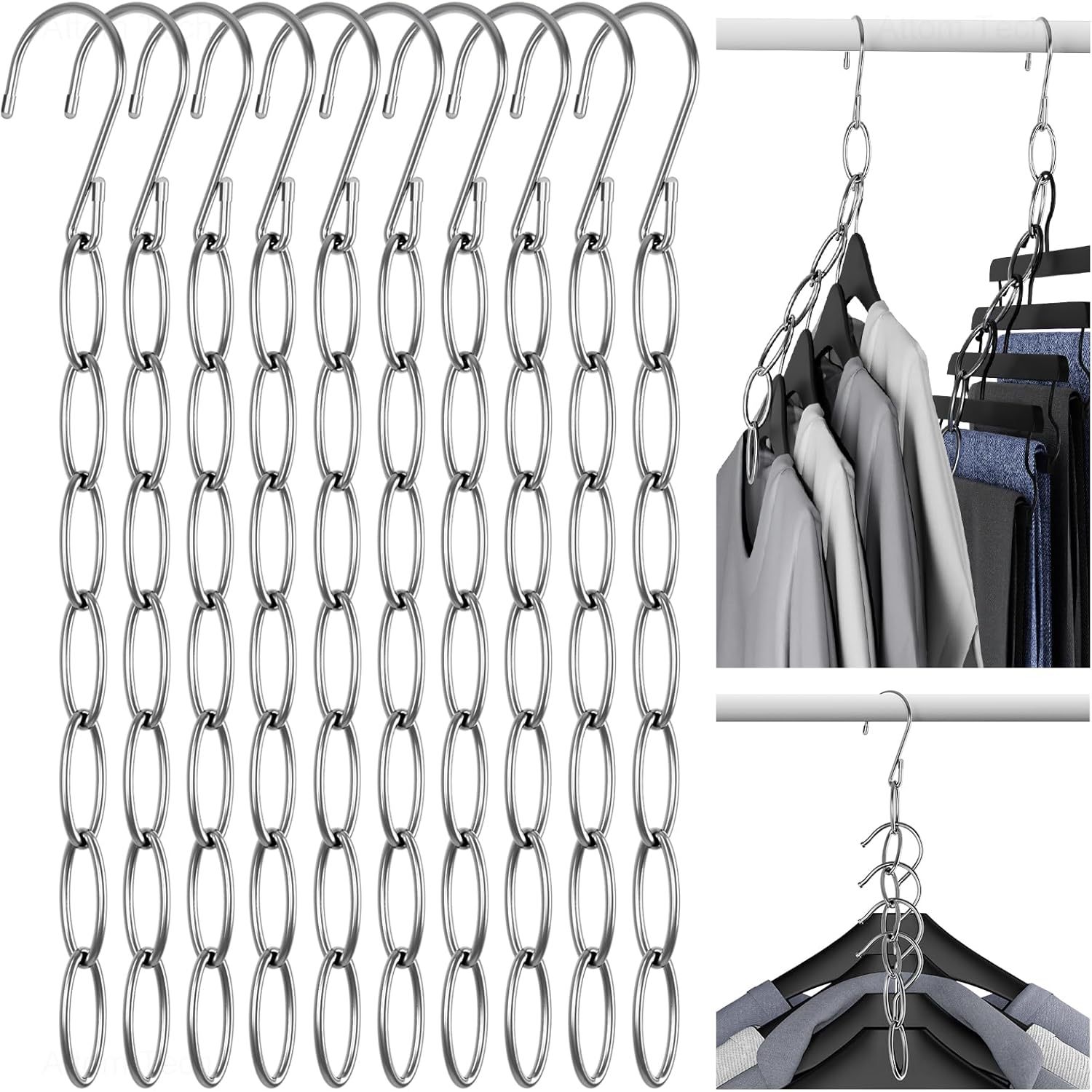 TEMU 10pcs Space Hangers, 7- Chain Hanger For Compact Storage, Ideal For Travel, Dorm& Office, Wrinkle-reducing For All Garments