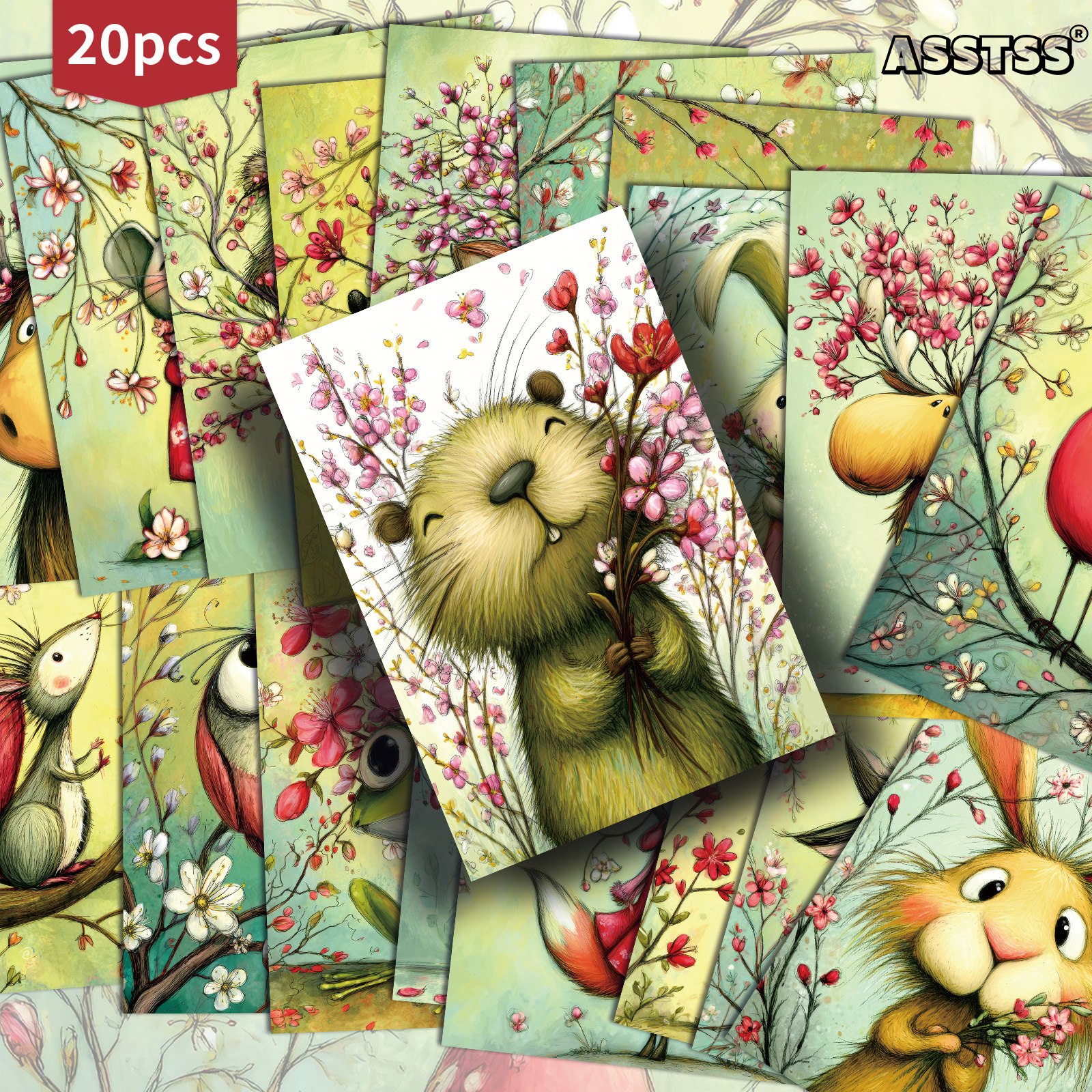 TEMU 20-pack Asstss Vintage Woodland Animal Postcards - 4x6 Inches Retro Junk Journal Supplies, Classic Pinup Illustrations Collectible Decorative