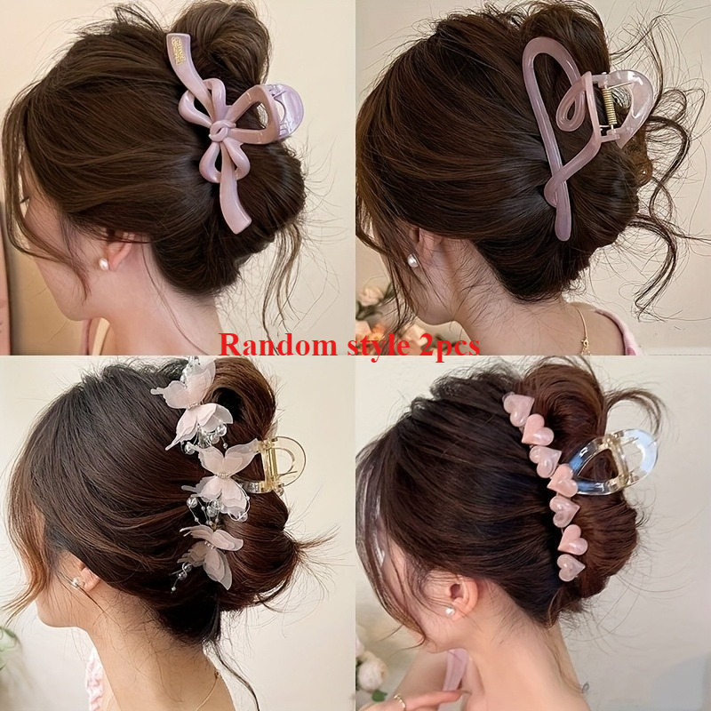 TEMU Random 2pcs Set, Vintage Hair Claw Clip, Large Capacity Suitable For Thick Hair, High Aesthetic Design, Firm Updo Without Loose, Wearable For