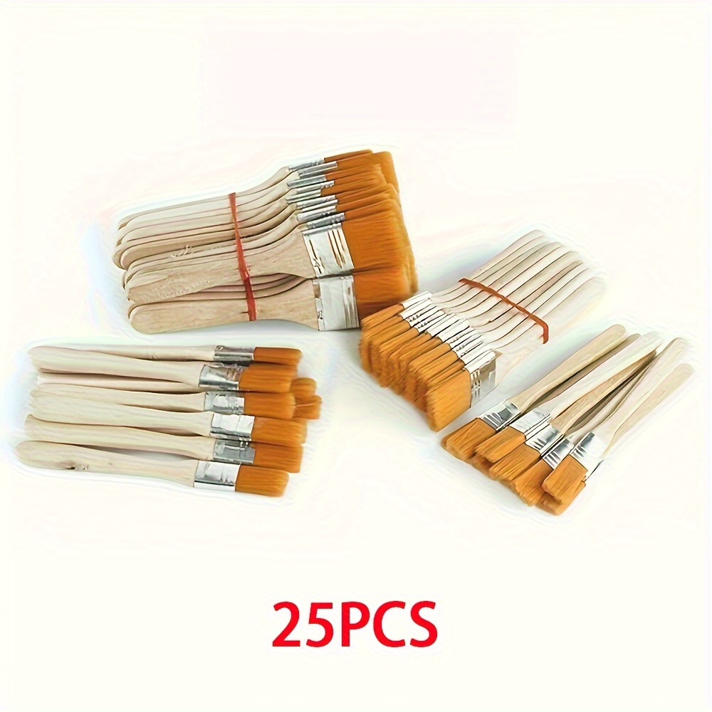 TEMU Wow, Paint Brush Set 25 Flat Brushes Paint Brush Grill Brush Painting Nylon Row Brush Paint Brush Corner Brush Glaze Set, 5 Sizes In Total, 5
