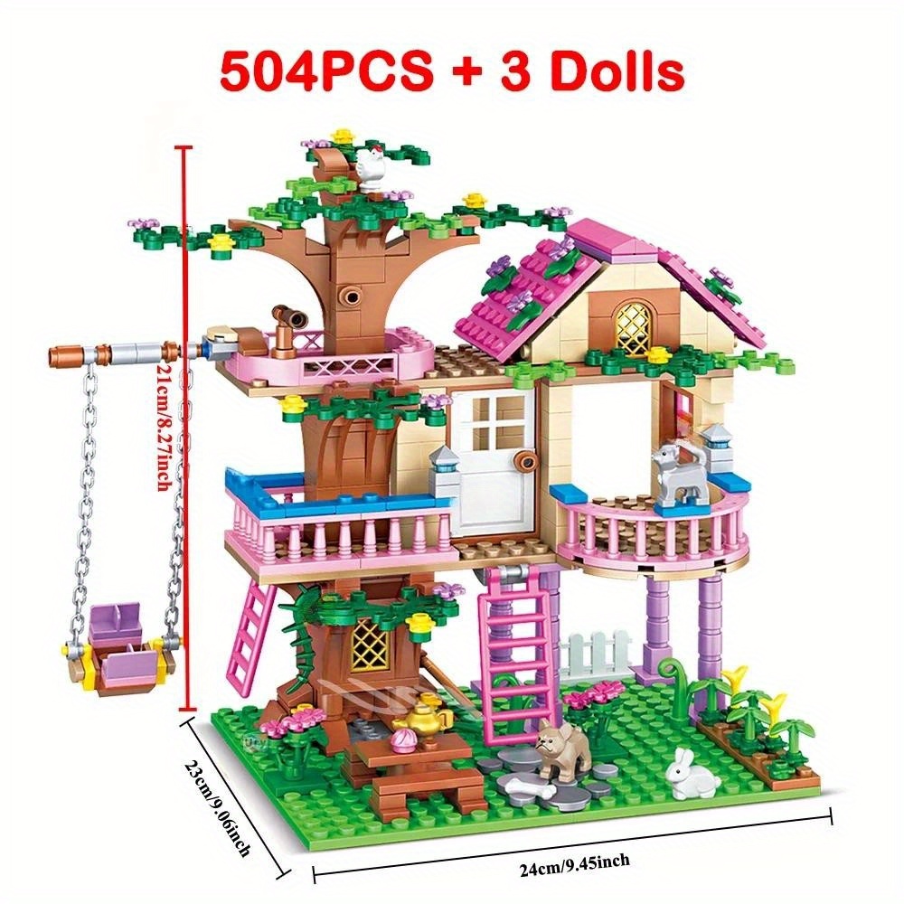 Image of 504pcs City Tree House Summer Castle Building Blocks Sets Figures Garden Toys For Kids Girl Birthday Gift