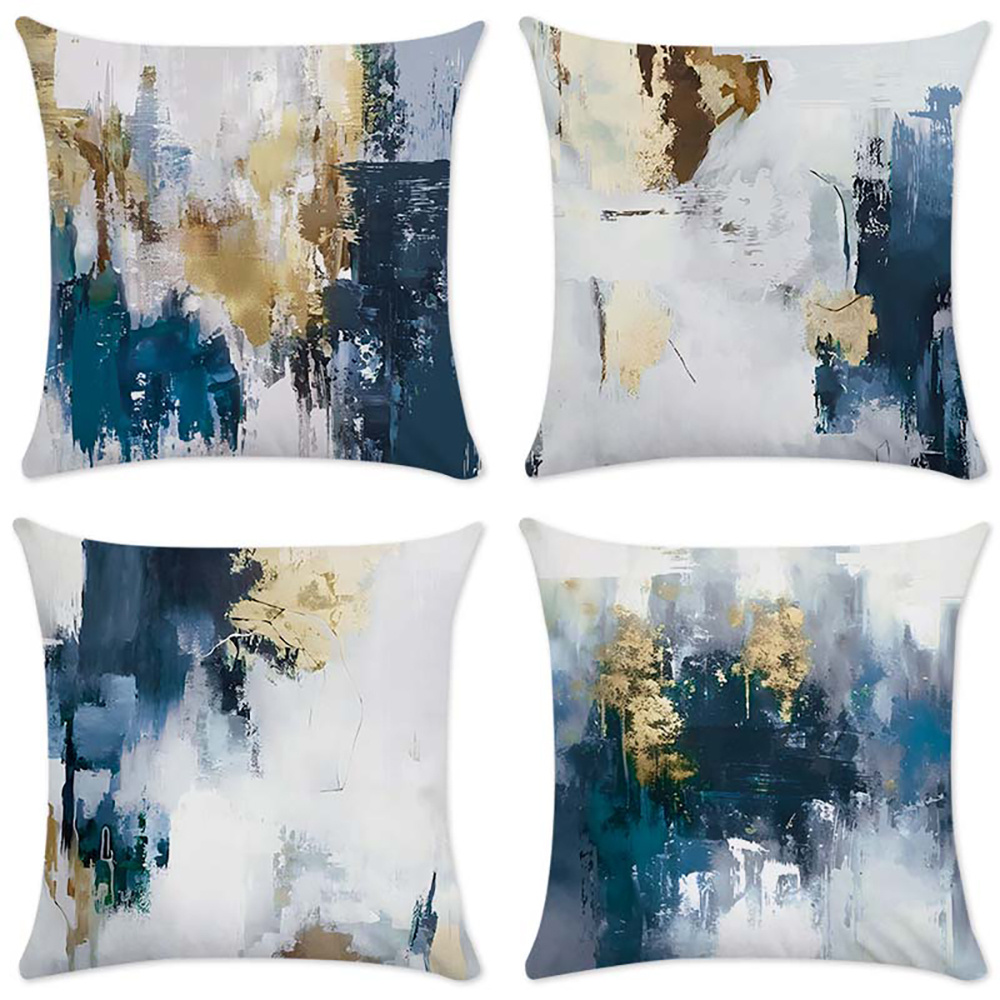 

Ensemble de 4 Housses de Coussin Carrées en Polyester, Design Tie-dye Bleu Or Imprimé d'un , Ensemble de Coussins pour Canapé et Chambre 45cm/17.7IN*45cm/17.7in