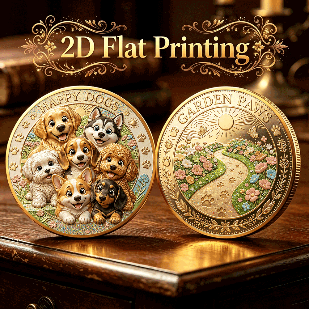 TEMU 2d Happy Cute Dog Coin Collection - Double-sided Color-printed Suitable For Pet-themed Collectibles, Desktop Decor & Pug Designs, Coin For Desk