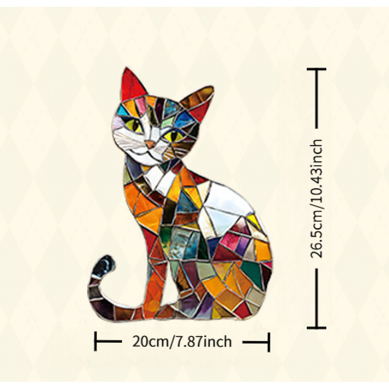 TEMU 1pc Colorful Stained Cat Window Cling - Geometric Kitten Glass Door Decor Sticker, Easy- Colorful Stained Glass Theme Window Sticker, Pet Static