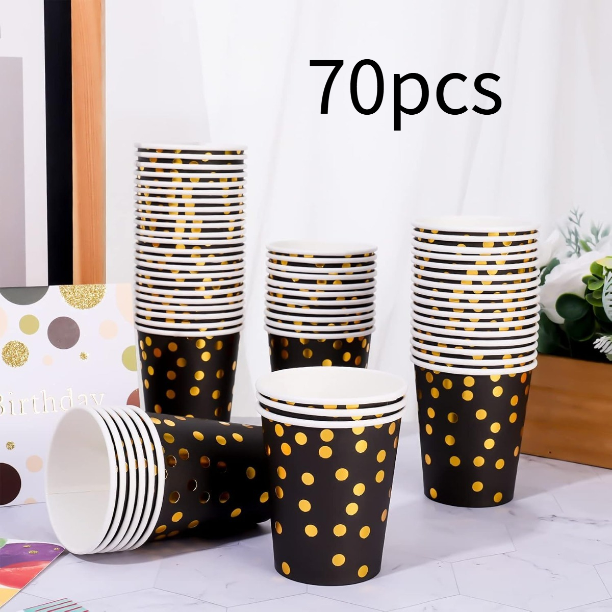 Image of 20/70pcs Polka Dot Party Cups Disposable & Suitable For Halloween, Christmas, Wedding - 9-ounce Golden Dot Cups (hand Wash Only) For Hot/ Beverages