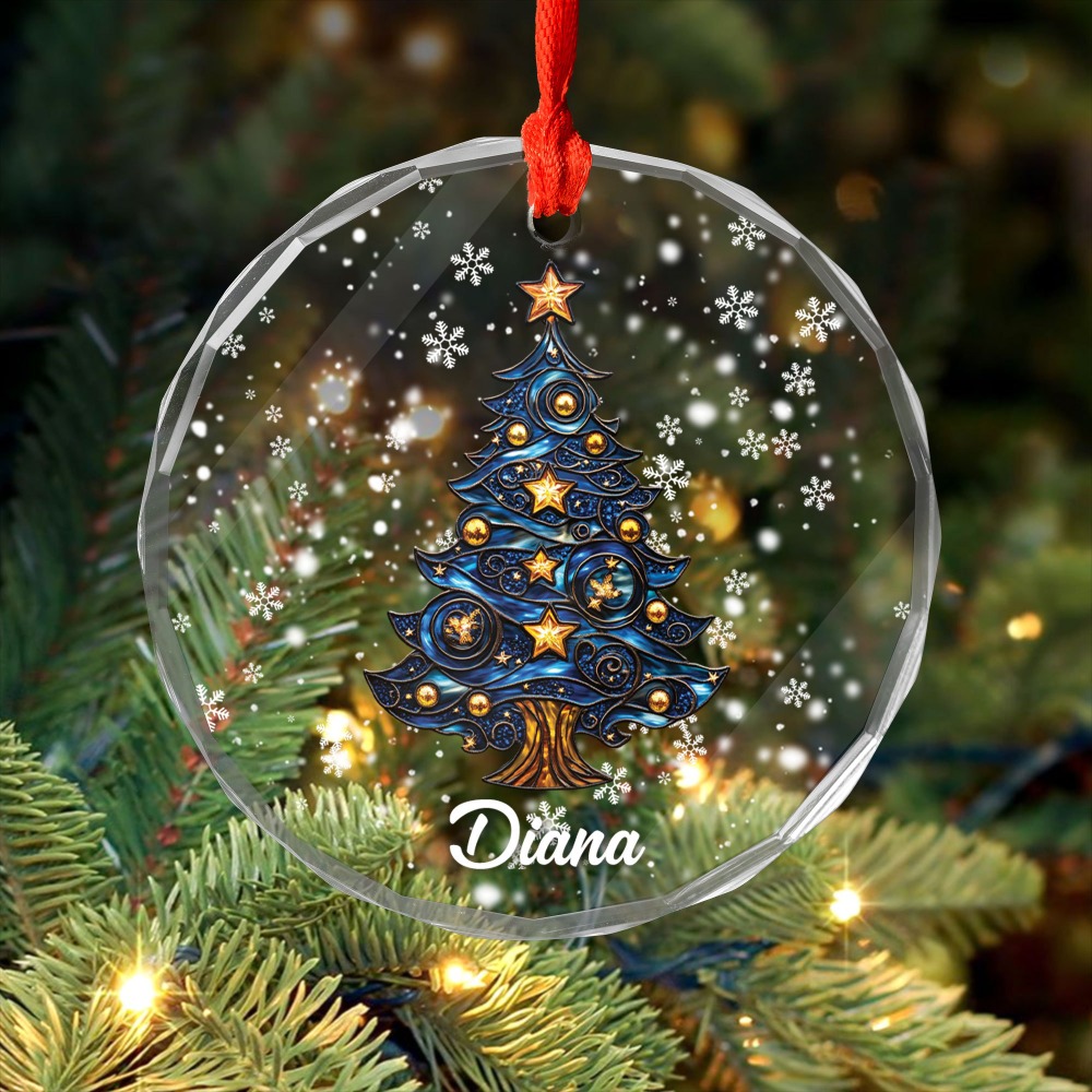TEMU 2d Flat - Custom 2d Flat Glass Christmas Ornaments, Personalized Blue Hanging Decorations For Christmas Trees - Customizable Name Glass Decor,