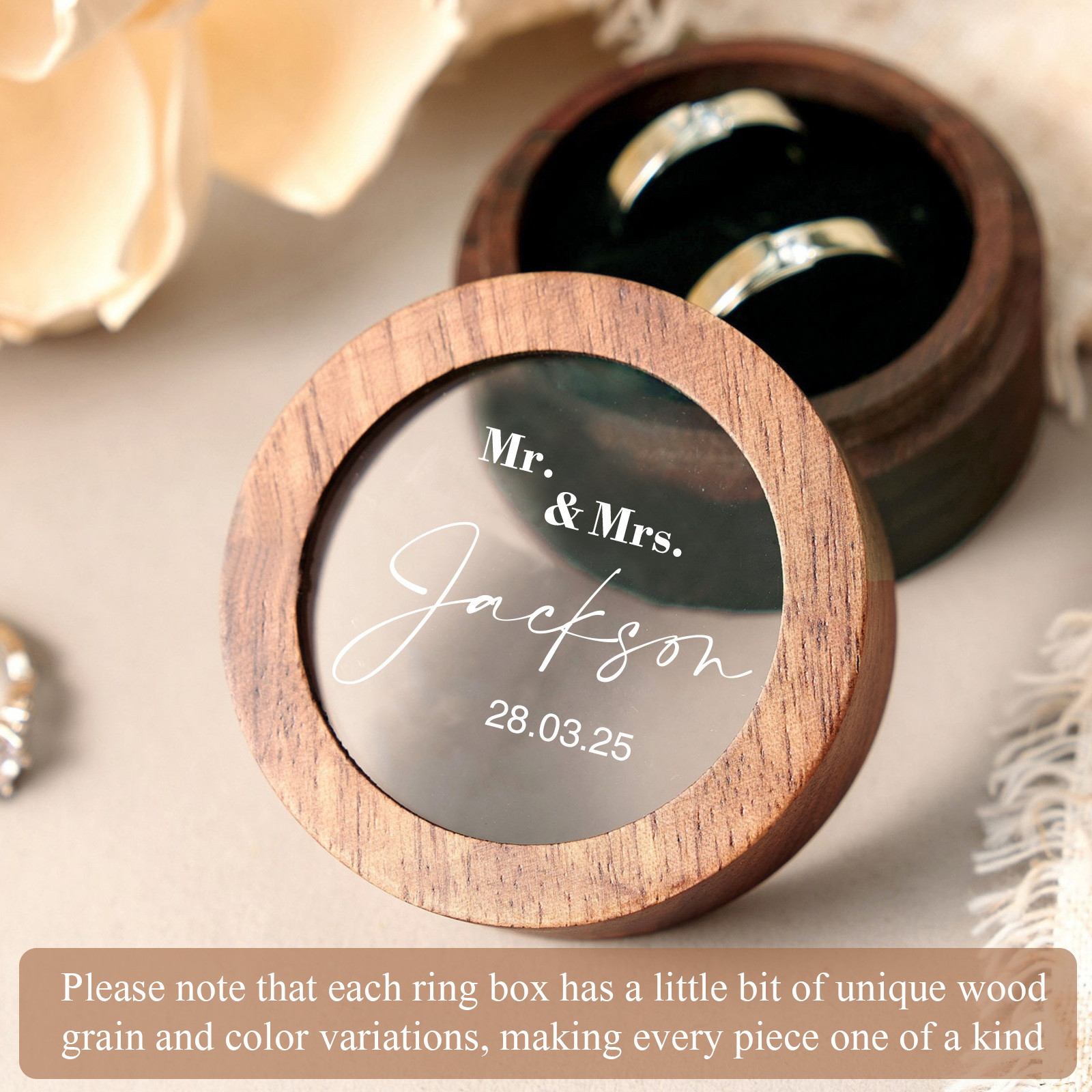 Image of Personalized Wooden Ring Box, Acrylic Cover Design, Engagement And Proposal Ring Stand, Ring , Wedding Ring Box, Valentines Day Gift Jewelry Box, Jewelry Boxes