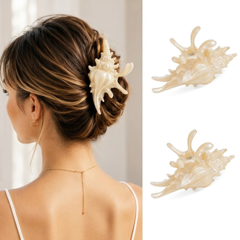 TEMU Lot de 2 pinces à cheveux blanches de avec motif de marine de style bohème, grandes pinces requin antidérapantes, adaptées pour la plage et