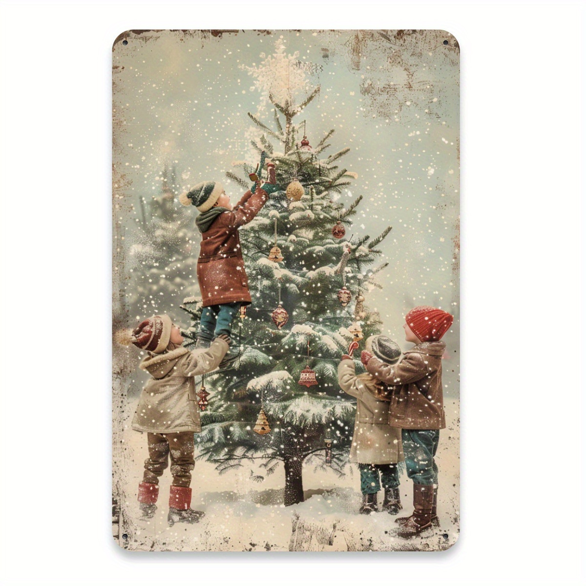 TEMU Rustic Wooden Sign Suitable For Christmas Tree Decoration - Vintage Ceiling-mountable Irregular Frameless Wall Panel, Artificial Wood Paneling